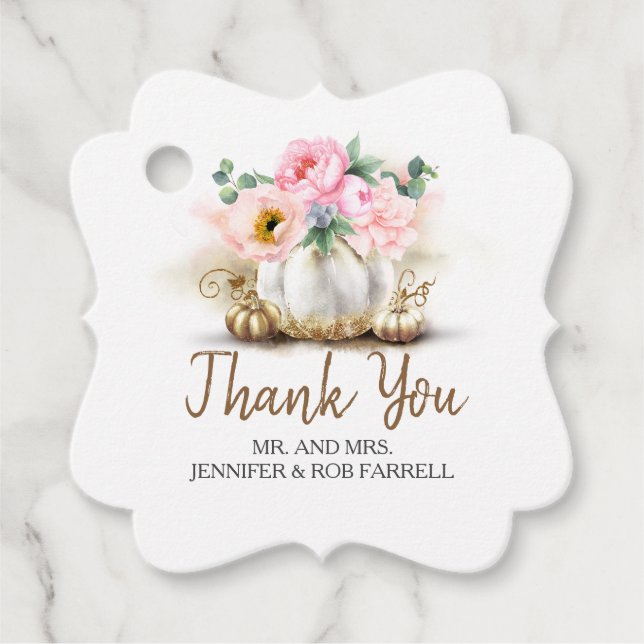 White Gold Pumpkin Floral Moderne Hochzeit Geschenkanhänger (Vorderseite)