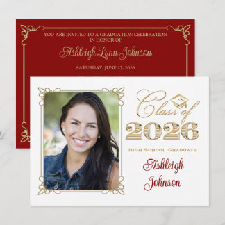 White, Gold, Red 2025 Foto Abschluss Einladung