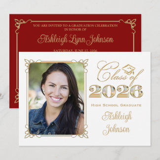 White, Gold, Red 2025 Foto Abschluss Einladung