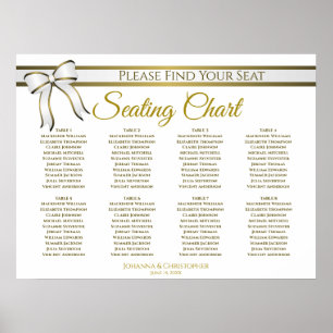 White & Gold Ribbon 8 Tabelle Hochzeitsliste Poster