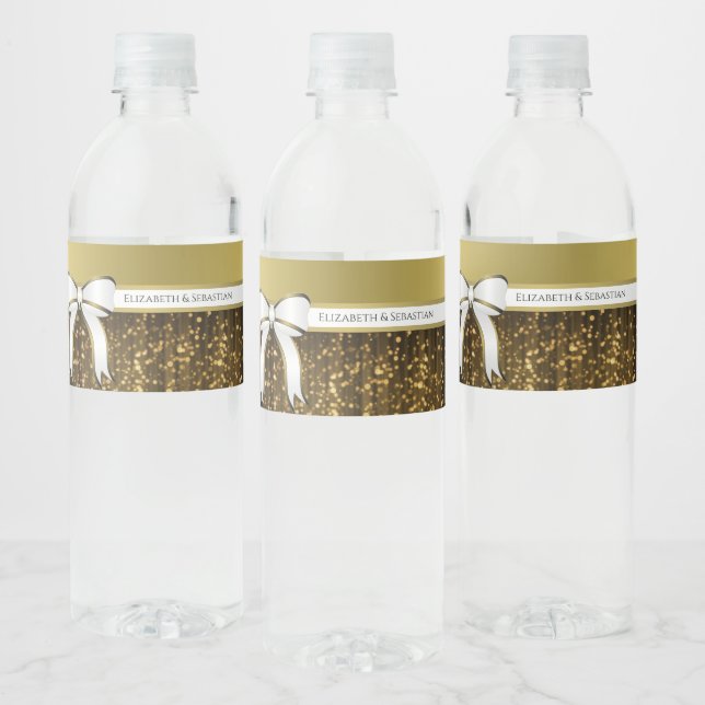 White & Gold Ribbon Hochzeitswasser Flasche Etiket (Flaschen)