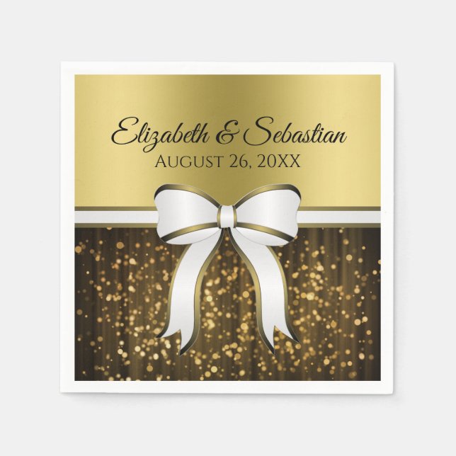 White & Gold Ribbon Wedding Napkins Serviette (Vorderseite)