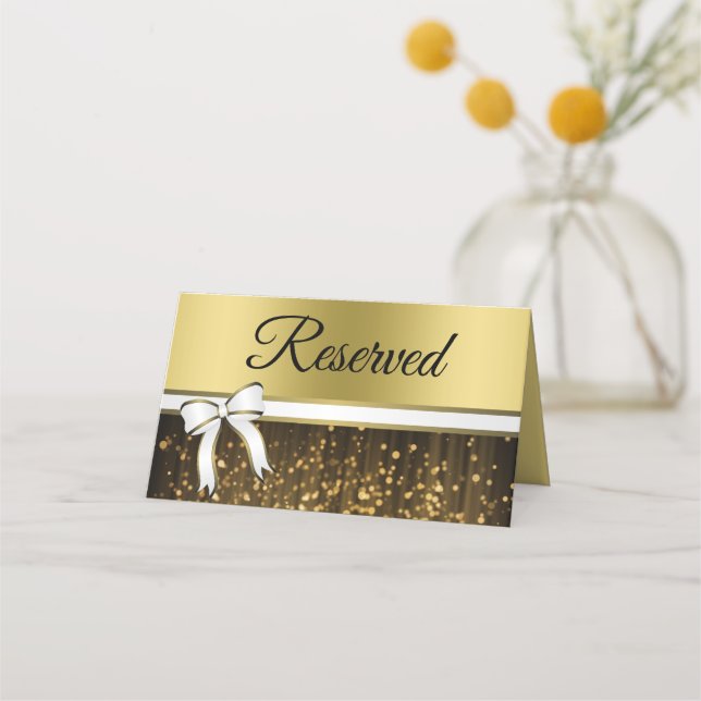 White & Gold Ribbon Wedding Reservierte Platzkarte (Vorderseite)