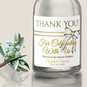 White & Gold Ribbon Wedding Vielen Dank Alkoholflaschenetikett