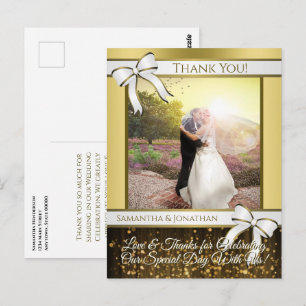 White & Gold Ribbon Wedding Vielen Dank Postcard Postkarte