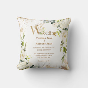 White Gold Rustic Floral Wedding Keepake Kissen