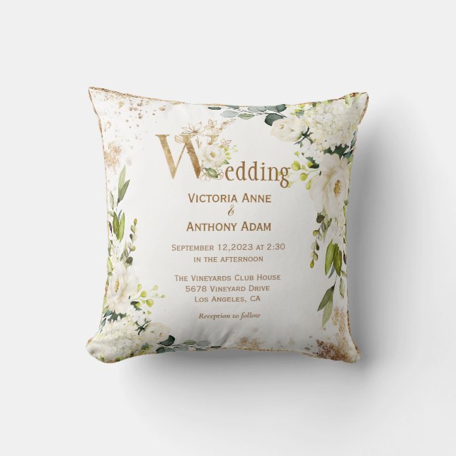 White Gold Rustic Floral Wedding Keepake Kissen (Vorderseite)