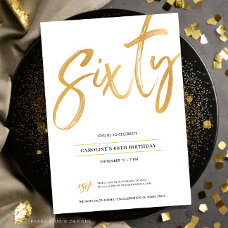 White Gold Script Einladung sechzig Geburtstag