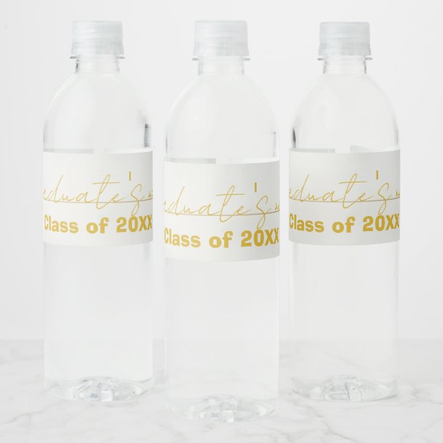 White  Gold Script Graduation Water Bottle Label  (Flaschen)