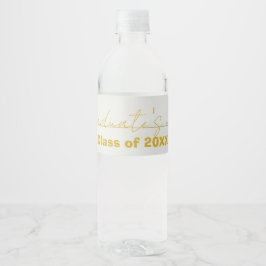 White  Gold Script Graduation Water Bottle Label 