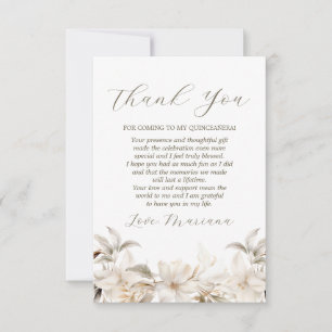 White Gold Silver Winter Florals Quinceañera Dankeskarte