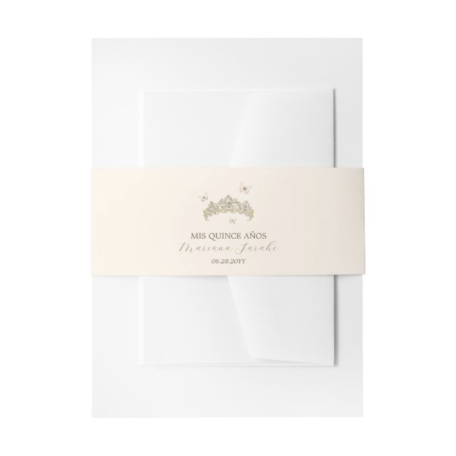 White Gold Silver Winter Florals Quinceañera Einladungsbanderole (Vorderseite Beispiel)