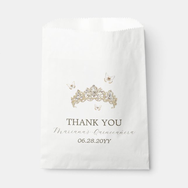 White Gold Silver Winter Florals Quinceañera Geschenktütchen (Vorderseite)