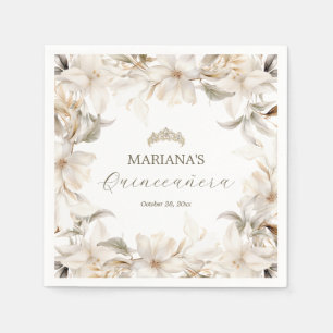 White Gold Silver Winter Florals Quinceañera Serviette