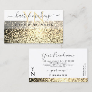 White Gold Sparkle Glitzer Monogram Elegant Visitenkarte