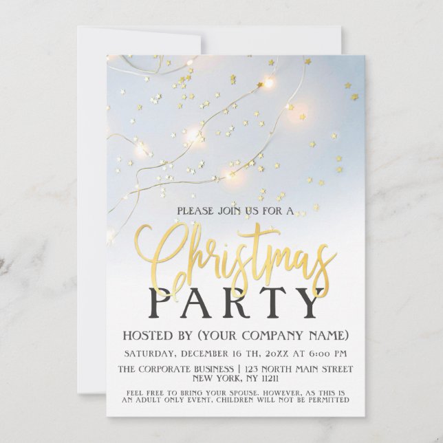 White Gold Star Confetti Lights Corporat Weihnacht Einladung (Vorderseite)