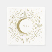 White & Gold Stars Celestial Sunburst Moon Wedding