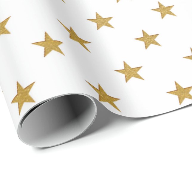 White Gold Stars Confetti Delici USA Geschenkpapier (Rolleneckpunkt)