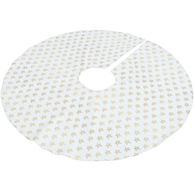 White Gold Stars Shine Bright Polyester Weihnachtsbaumdecke (Schrägansicht)