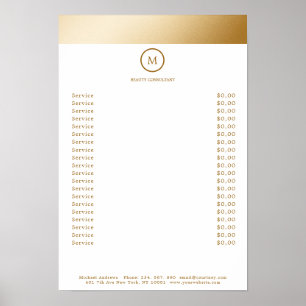 White Gold Stripe Monogramm Circle Price list Poster