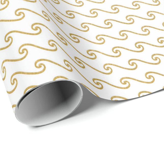 White Gold Stripes Lines Spiralwellen Geschenkpapier (Rolleneckpunkt)