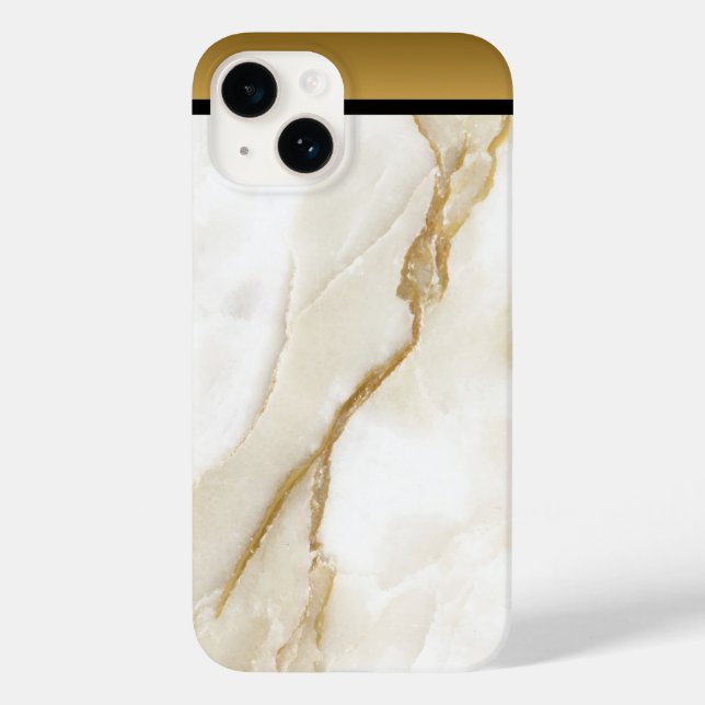 White Gold Tan Marmor Muster iPhone / Android Case-Mate iPhone 14 Hülle (Rückseite)