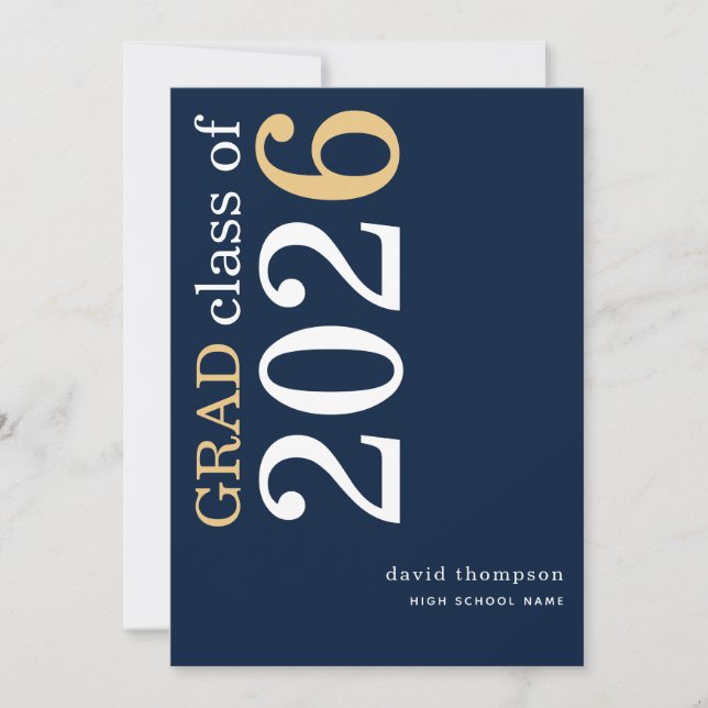 White Gold Text 2026 Navy Blue Graduation  Ankündigung (Vorderseite)