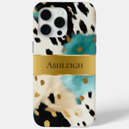 White Gold Türkise Black Cowhide Name Case-Mate iPhone Hülle