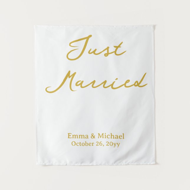 White & Gold Wedding Banner Personalized Ceremony Wandteppich (Vorderseite)