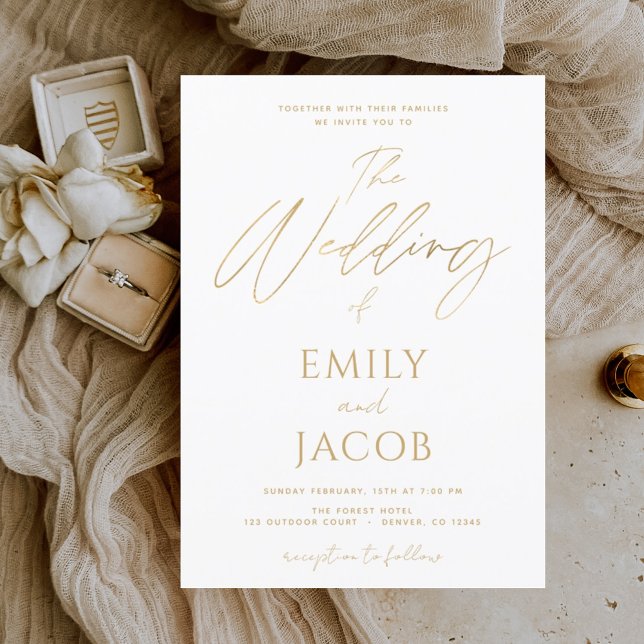 White Gold Wedding Modern Typografy Script Einladung (Von Creator hochgeladen)