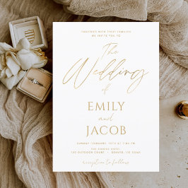 White Gold Wedding Modern Typografy Script Folieneinladung