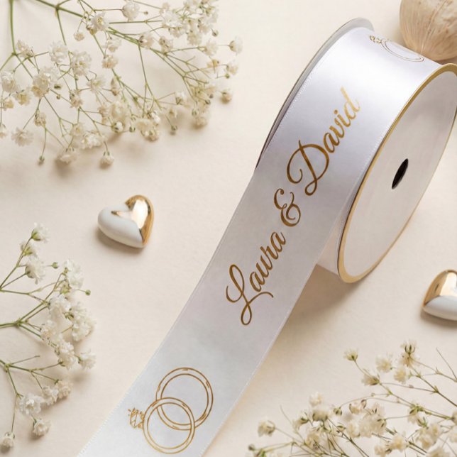 White Gold Wedding Personalisiert Name Ribbon Satinband (Von Creator hochgeladen)