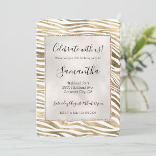 White Gold Zebra Animal Print   Einladung