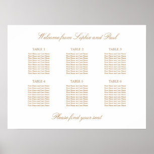 White Golden Beige 6 Tafel Hochzeitskarte Poster
