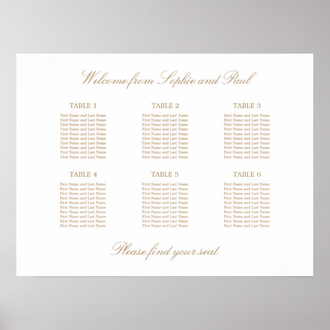 White Golden Beige 6 Tafel Hochzeitskarte Poster (Vorne)