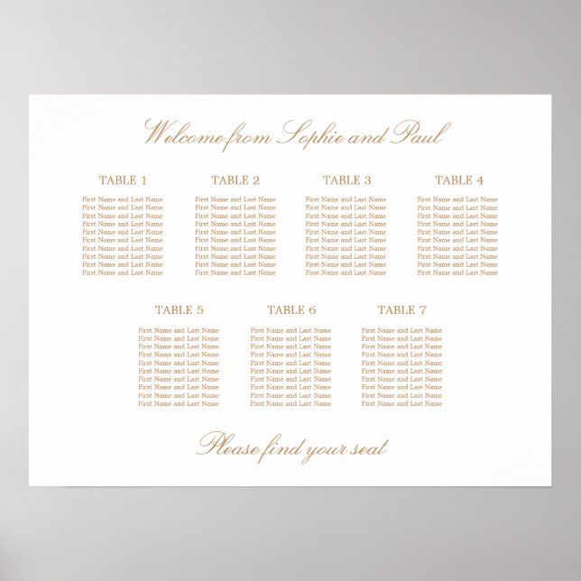 White Golden Beige 7 Tafel Hochzeitskarte Poster (Vorne)