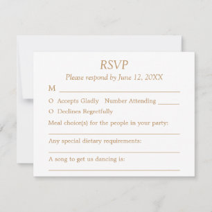 White Golden Beige Guest Choices Wedding RSVP Card Karte