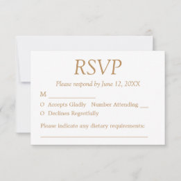 White Golden Beige Wedding RSVP Card Karte