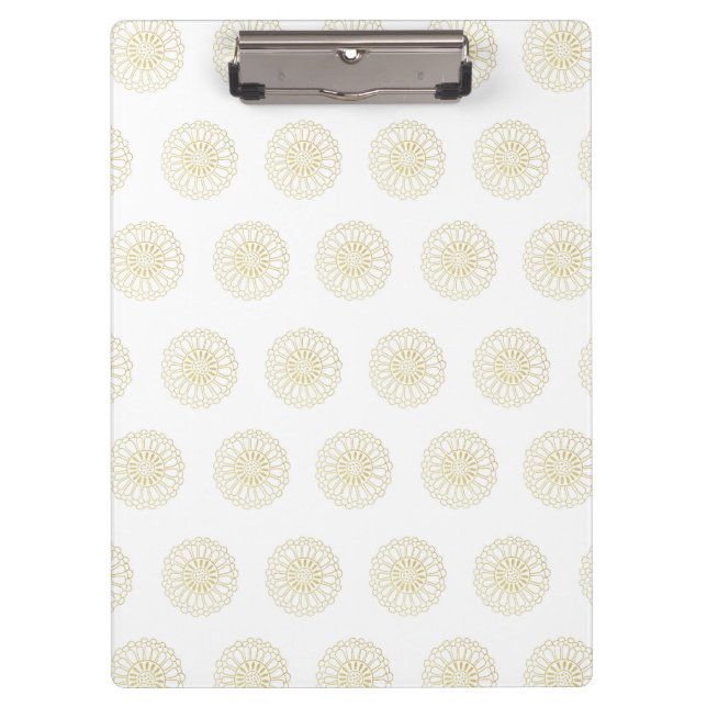 White | Golden Zinnia Flower Medallions Klemmbrett (Vorderseite)