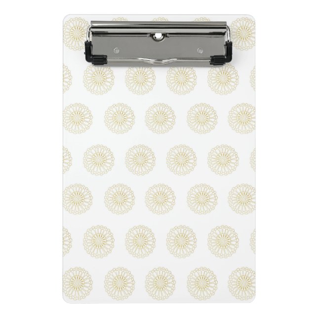 White | Golden Zinnia Flower Medallions Mini Klemmbrett (Vorderseite)
