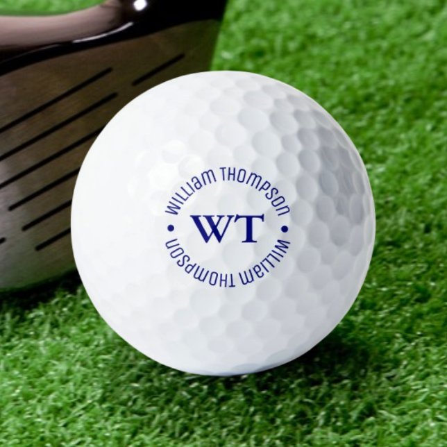 White Golf Ball mit Name (blaue Initialen monogram (Von Creator hochgeladen)