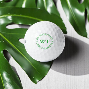 White Golf Ball mit seinem Namen (Green Monogram)