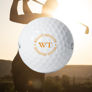 White Golf Ball mit seinem Namen (Orange Monogram)