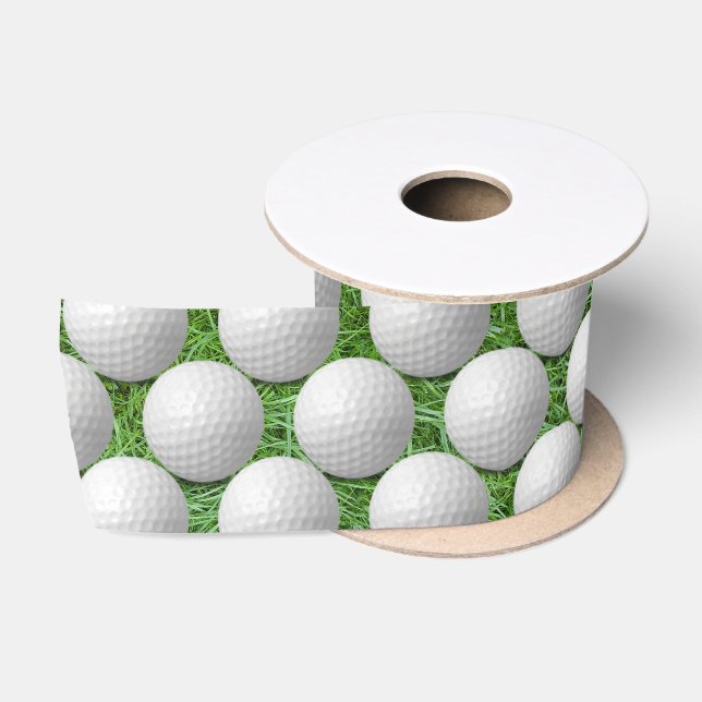 White Golf Balls On Grass Satinband (Spule)