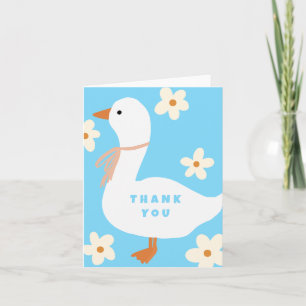 White Goose and Daisises Danke Blue Einladung