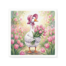 White Goose With Pink Tulips