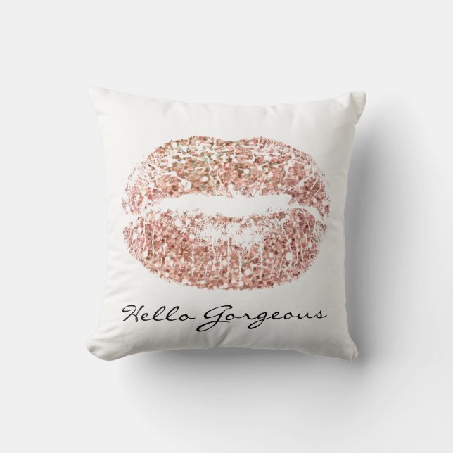 White Gorgey Funkelnd Pink Kiss Lips Glitzer Kissen (Vorderseite)