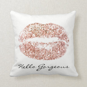 White Gorgey Funkelnd Pink Kiss Lips Glitzer Kissen