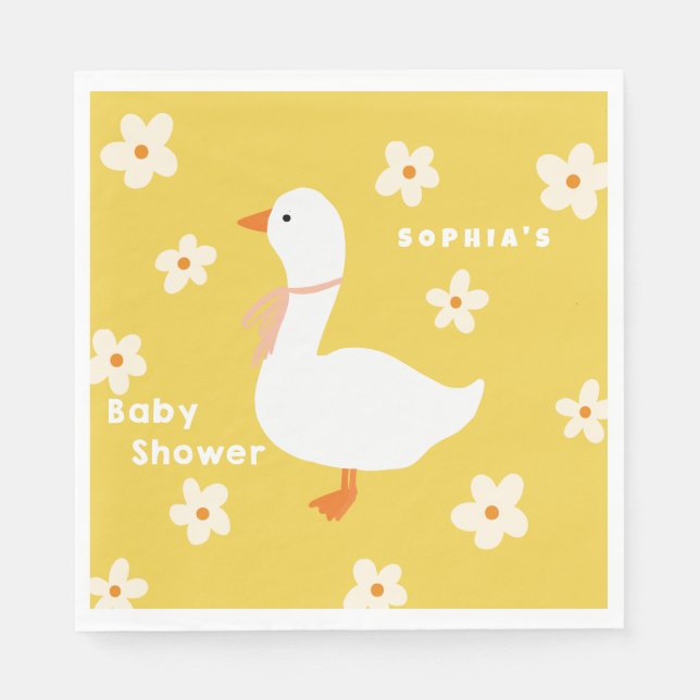 White Gose and Daisies Baby Shower Serviette (Vorderseite)