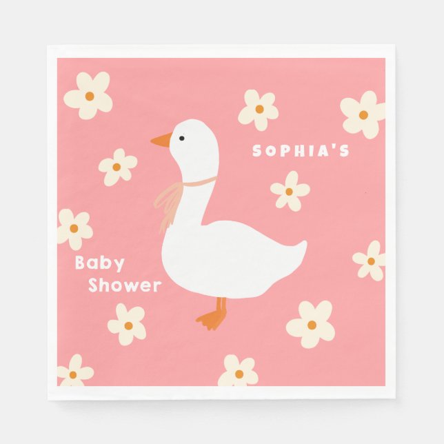 White Gose and Daisies Baby Shower Serviette (Vorderseite)